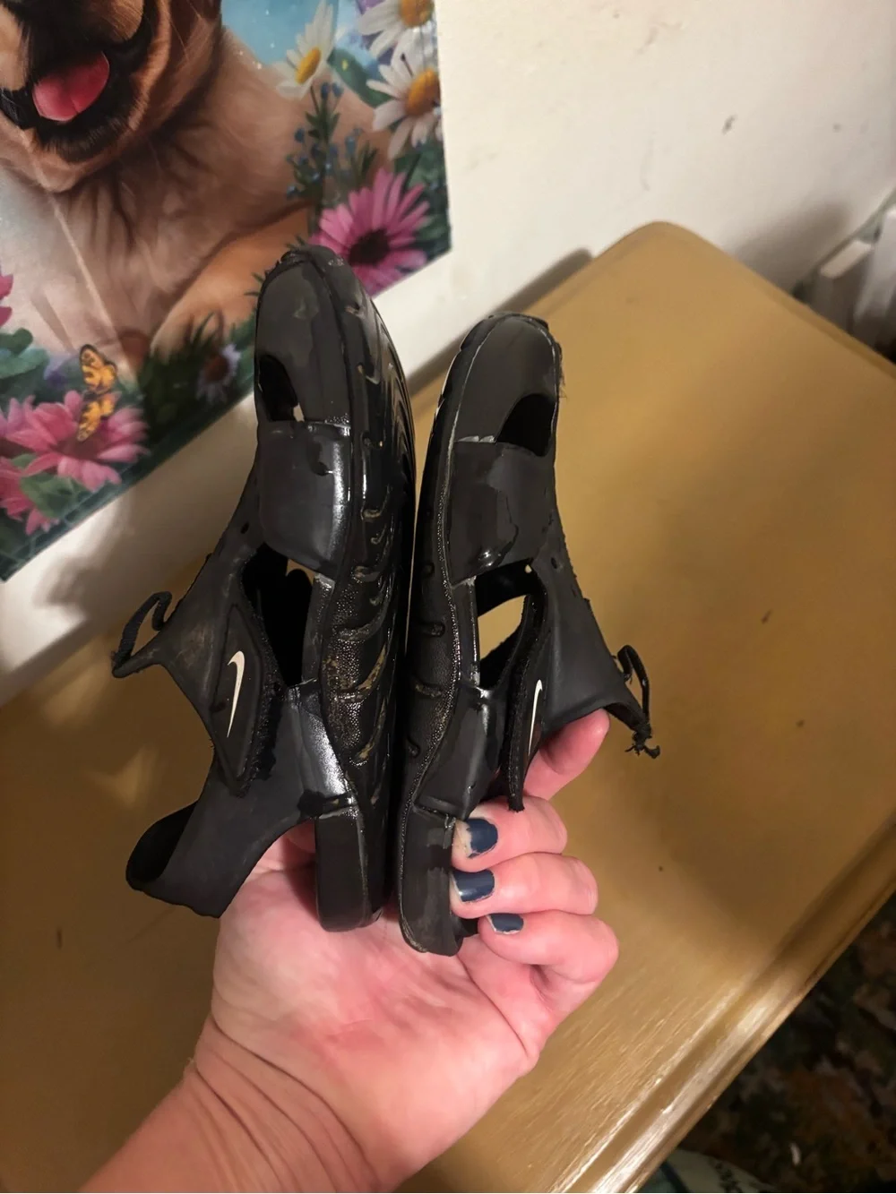 Nike Black Kids Aqua Sandals with White Swoosh
